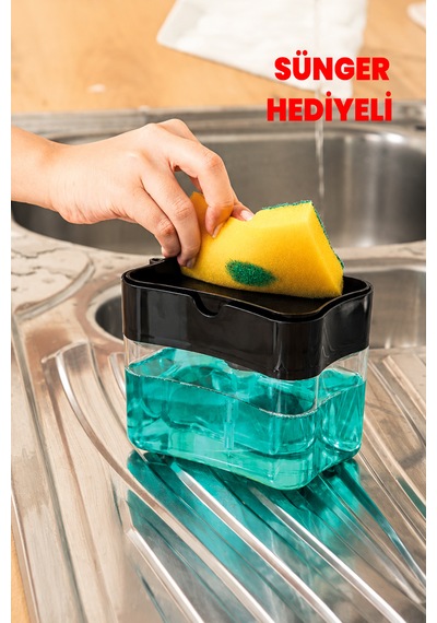 Basmalı Sünger Tutma Aparatı - Sünger Hediyeli - Deterjan Hazneli - Deterjanlı Sünger Tutucu - Dispanserli Süngerlik