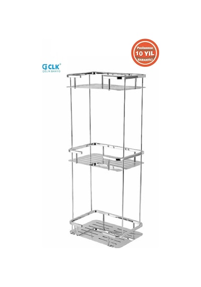 Çelik Banyo Paslanmaz Pirinç Lidya 3'lü 15x22 Cm Şampuanlık Banyo Rafı Krom