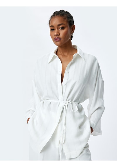 Koton Kemerli 3/4 Kimono Kol Viskon Oversize Gömlek Kırık Beyaz 5sak60125uw Ekru Koton Kemerli 3/4 Kimono Kol Viskon Oversize Gömlek Kırık Beyaz 5sak60125uw Ekru