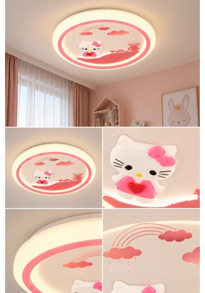 Kumandalı 3 Renk Hello Kitty Desen Ledli Plafonyer Tavan Avizesi 50 Cm 48w Kız Çocuk Odası Modelleri Beyaz