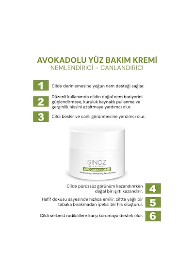 Sinoz Avokado Bomb Canlandırıcı ve Nemlendirici Yüz Bakım Kremi 50 ML Sinoz Avokado Bomb Canlandırıcı ve Nemlendirici Yüz Bakım Kremi 50 ML