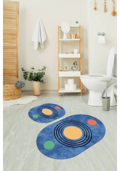 Buççin Online Mağaza Dijital Baskılı Kaymaz Taban Yıkanabilir Oval Banyo Takımı Klozet Takımı, N-o-klozet-49-mavi, Polyes Çok Renkli