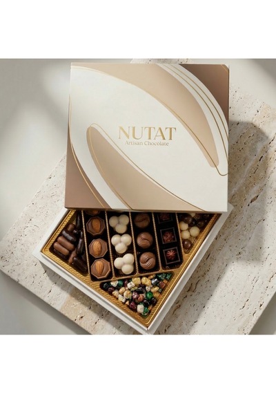 Nutat 365gr Hediyelik Özel Spesiyal Çikolata & Karışık Draje Kutusu - 8 Farklı Gurme Lezzet /kahverengi Pastel
