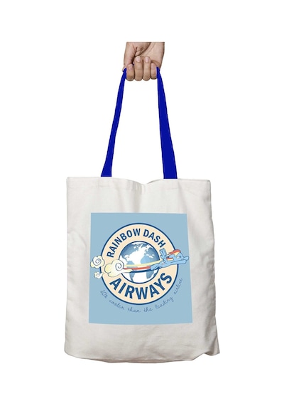 Art Hediye Mavi Kulplu Rainbow Dash Airways Yıkanabilir Omuz Çanta Çok Renkli