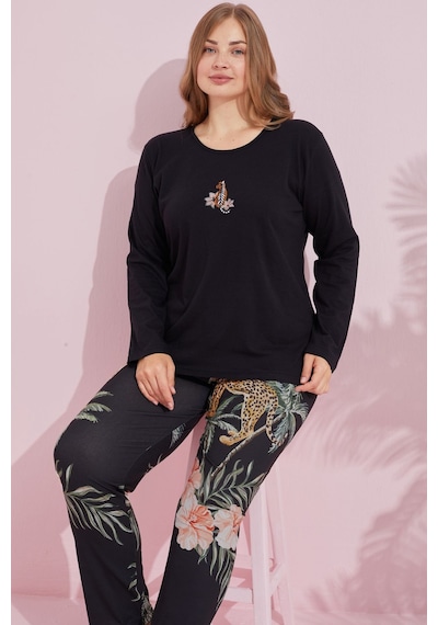 Siyah İnci Pamuklu Curve Büyük Beden Battal Boy Örme Pijama Takım24240733 Siyah Siyah İnci Pamuklu Curve Büyük Beden Battal Boy Örme Pijama Takım24240733 Siyah