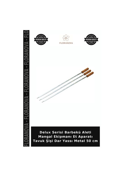 Delux Serisi Barbekü Aleti Mangal Ekipmanı Et Aparatı Tavuk Şişi Dar Yassı Metal 50 Cm