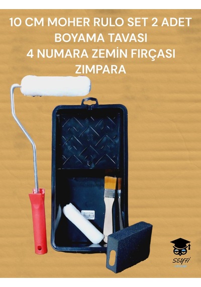 10 Cm Moher Rulo Set 2 Adet Boyama Tavası 4 Numara Zemin Fırçası Zımpara Boyama Seti