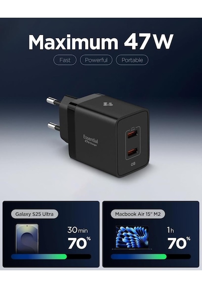 Spigen 47w Usb-c 2 Port Mini Hızlı Şarj Aleti Samsung Pps 2.0 / Isı Düşürücü Gan Pro Akım Korumalı Pd 3.0 / Scp / Fcp Protokol Güç Adaptörü İphone & Android & İpad & Macbook Type-c Black Spigen 47w Usb-c 2 Port Mini Hızlı Şarj Aleti Samsung Pps 2.0 / Isı Düşürücü Gan Pro Akım Korumalı Pd 3.0 / Scp / Fcp Protokol Güç Adaptörü İphone & Android & İpad & Macbook Type-c Black