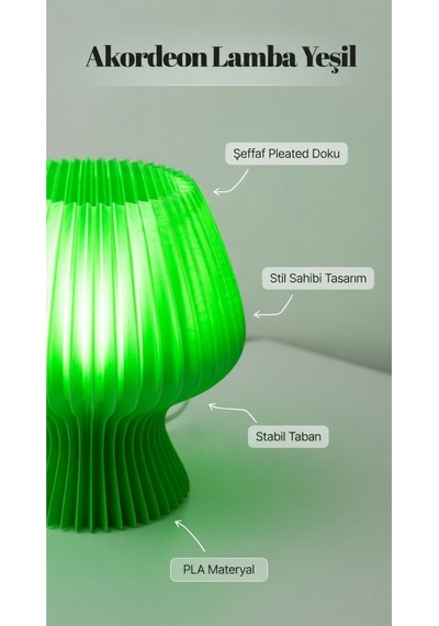 Akordeon Tasarım Masa Lambası - 3d Pleated Doku Dekoratif Gece Lambası Modern Ev Hediyesi Aydınlatma Yeşil
