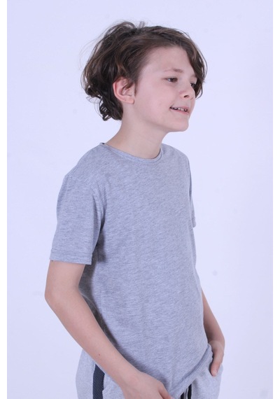 Ss Sinser Basic Bisiklet Yaka %100 Pamuk Düz Unisexs Çocuk T-shirt Gri