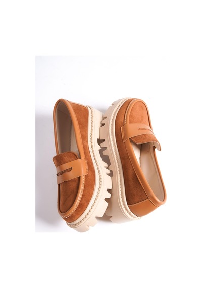 Mubiano Mb1190-tb Kalın Taban Lüx Süet Taba Kadın Kolej Loafer Taba