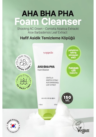 Yeppda Hafif Asidik Akneli Ciltler İçin Yüz Temizleme Köpüğü Yeppda AHA BHA PHA Foam Cleanser 150 ML
