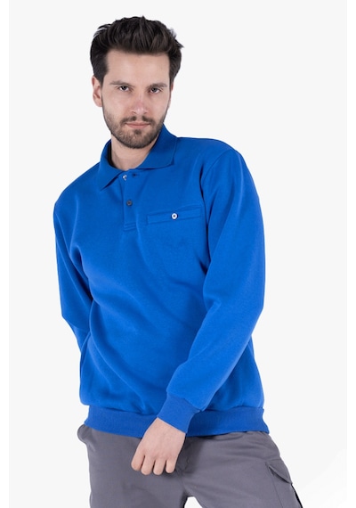 3 İplik Polo Yaka Fleto Cepli Sweatshirt Saks Mavi