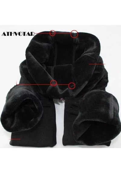 Kadın Içi Polar - Peluş Yüksek Bel Fit Termal Tayt SiYAH