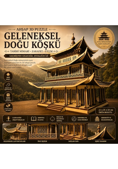 Geleneksel Doğu Köşkü Ahşap Maket Seti Dıy 3d Puzzle Pagoda Tarihi Mimari Koleksiyoner Modeli 466 Parça