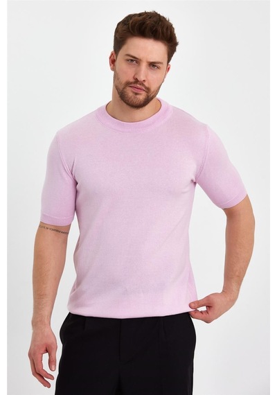 Cool Tarz Pembe Erkek Yarım Balıkçı Düz Triko T-shirt-trz19129r11s Pembe Pembe