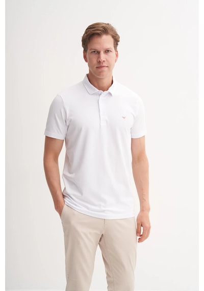 Slim Fit Polo Yaka Likralı Rahat Düz Örme Tişört 4008 Beyaz