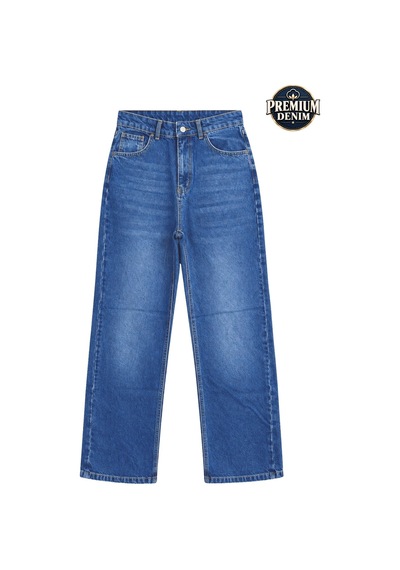 Vadon 1055 Kadın Yüksek Bel Kar Yıkamalı Wide Leg Geniş Paça Jean Pantolon Koyu Mavi