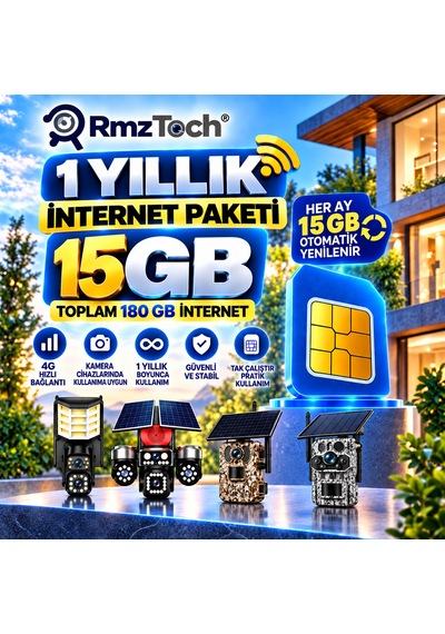 Rmztech 1 Yıllık Sım Kart Aylık 15 Gb İnternet Solar 4g Güvenlik Kameraları İçin