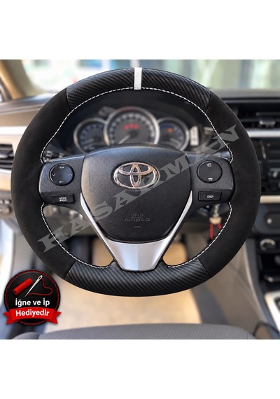 Toyota Rav4 Xa40 Dikme Direksiyon Kılıfı Alcantara Süet Mat Karbon Beyaz Yüzük Ve Dikiş 2013-2018