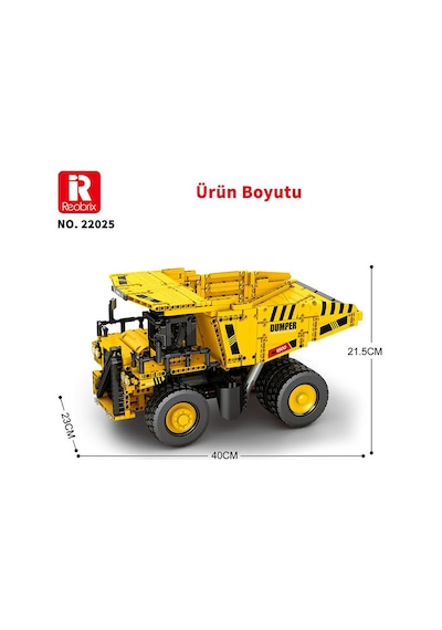 Reobrix Technic 22025 Damperli Kamyon Kumanda&motorlu Yaratıcı Yapı Blok Seti Building Blocks Dump Truck - 1622 Parça