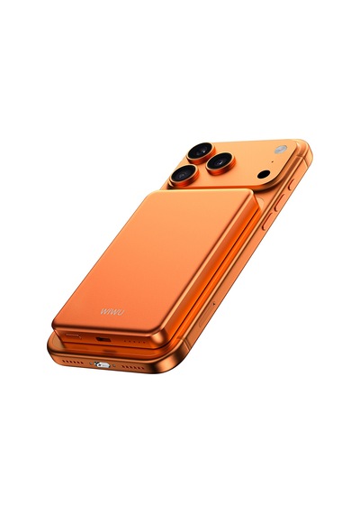 Wiwu P15 Led Işık Göstergeli Ultra İnce Pd 20w Kablosuz Powerbank 5000mah 15w Turuncu