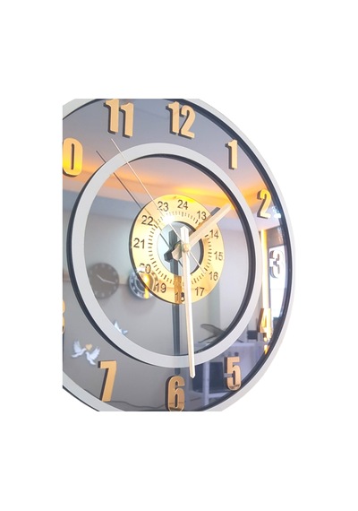 Yeni Trend Gold Pleksi Gerçek Ayna Duvar Saati Çap 40cm Gri-gri Gri-gri