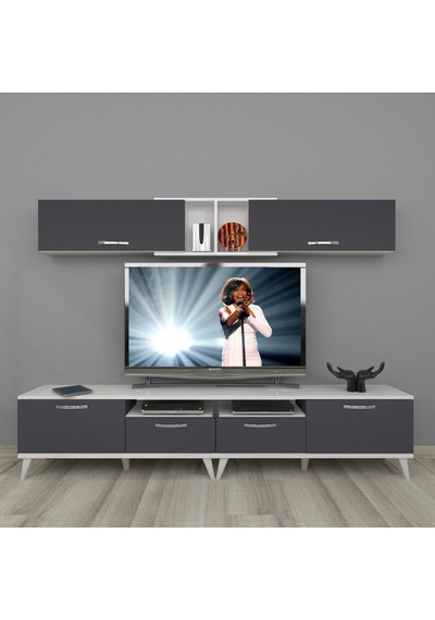 Decoraktiv Eko 5220 Mdf Retro Tv Ünitesi Tv Sehpası Beyaz - Antrasit