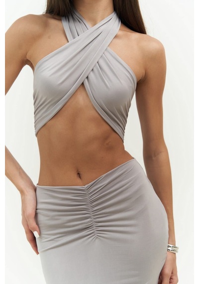 Mai Collection Mai Studios Co. Jolie Gri Crop Etek Takım Gri