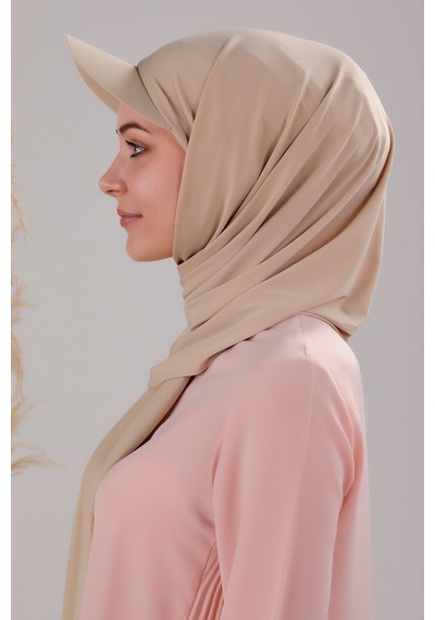 Melodi Scarf Kadın Tesettür Şapkalı Pratik Boneli Hazır Şal Krem Krem