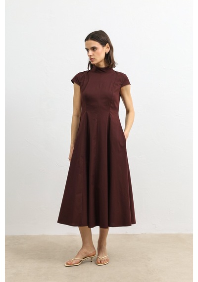 Antioch Poplin Kadın Midi Elbise Bordo