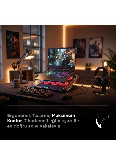 S51 Icevolt Siyah Rgb Işıklı 8 Fanlı Lcd Göstergeli 16 Kadar Yükselebilen Notebook Soğutucu