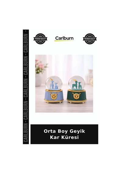 Orta Boy Geyik Kar Küresi Ofis Objesi Müzikli Biblo Pilli Küre
