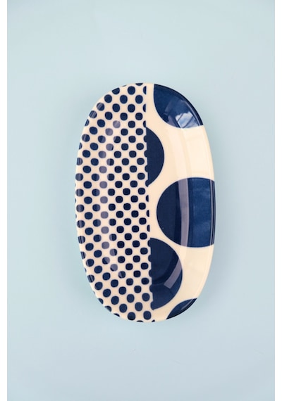 Tabak Evi Porselen Spotty Oval Kayık Tabak 15x8,5x2cm Tekli Krem