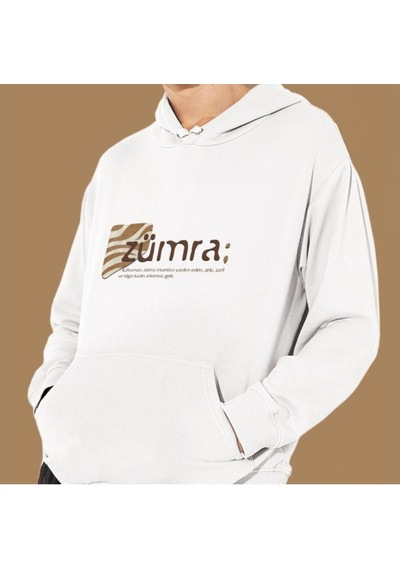 Kişiye Özel Isim Baskılı Cepli, Kapşonlu Beyaz Unisex Sweatshirt (549310612)