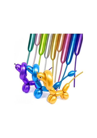 Krom Sosis Balon 10 Adet 150x5 Cm Karışık Renk Uzun Ince Şekil Verilebilen Parlak Palyaço Balon Çok Renkli