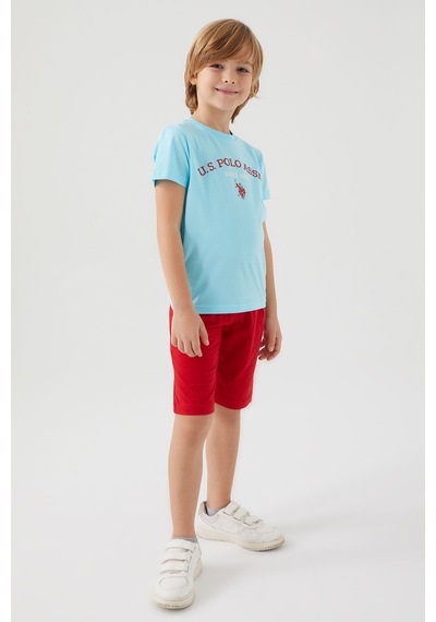 U S Polo Assn Stamp Grey Detail Mavi Erkek Çocuk Bermuda Takım