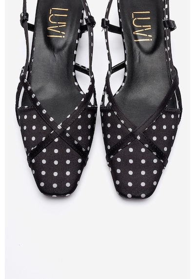 Luvishoes Olena Siyah Beyaz Puantiyeli Kadın Topuklu Sandalet