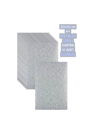 20x30 Cm A4 Metalik Simli Karton 10 Adet Gümüş