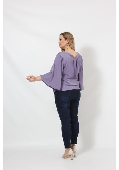 Moda Berray 3183 Lila Beli Lastikli Bol Kol Bluz 001