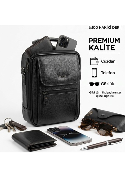 El Çantası Hakiki Deri Omuz Askılı %100 Orjinal Premium Kalite Çok Gözlü Model 8683255014217 Siyah