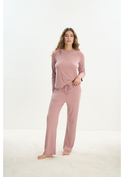 Sevim Kadın Uzun Kol Kaşkorse Gül Kurusu Pijama Takım C2t7n1o61 001