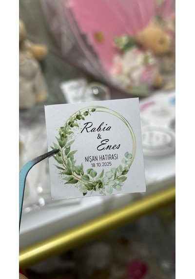 Söz, Kına, Nişan, Düğün Yeşil Yapraklı Çikolata Etiketi 3,5 Cm 88 Adet - Arl Etiket Tasarım Beyaz