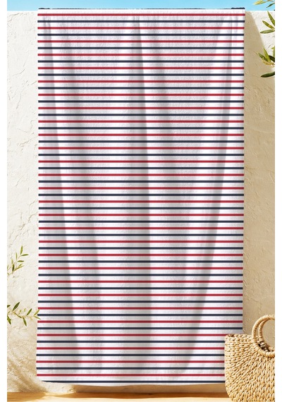 Çizgili Marine Plaj Havlusu - Lacivert Kırmızı Beyaz Nautical Modern Hızlı Kuruyan Mikrofiber Havlu Eski Mercan