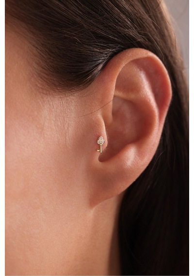 14 Ayar Altın Taşlı Anahtar Tragus Küpe