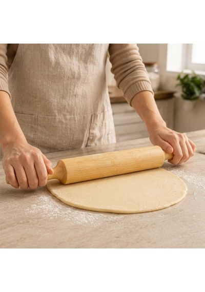 Bambu Merdane, Doğal Bambu Hamur Açma Merdanesi, Sabit Ve Döner Mekanizmalı Varyasyon Seçenekli Ahşap Mutfak Merdanesi, Börek Pizza Kurabiye Pasta Hamuru Açma İçin