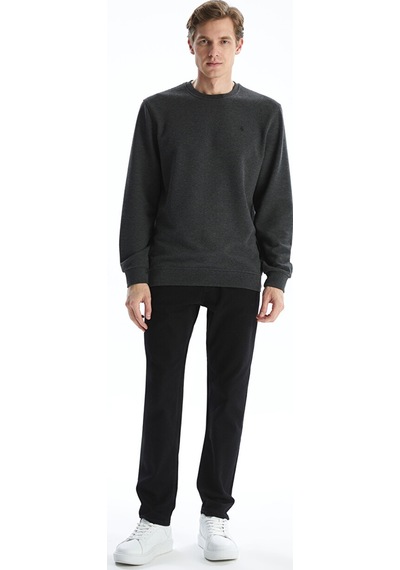 Lcwaıkıkı Classic Antrasit Bisiklet Yaka Uzun Kollu Baskılı Erkek Sweatshirt