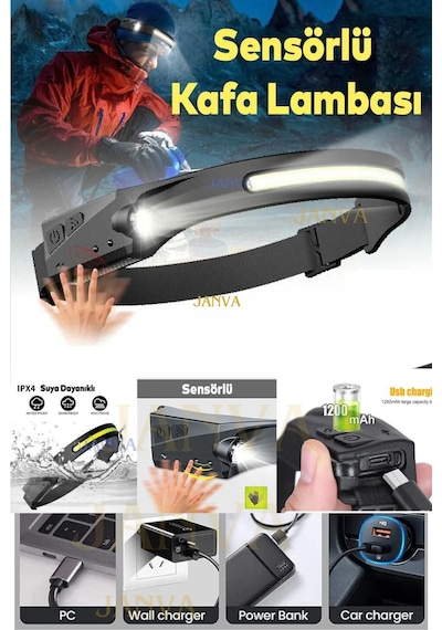 Janva Predators Kafa Feneri Wave Teknoloıji Sensörlü Kafa Lambası Tepe Işığı Ultra Ergonomik Profosyonel Çok Renkli