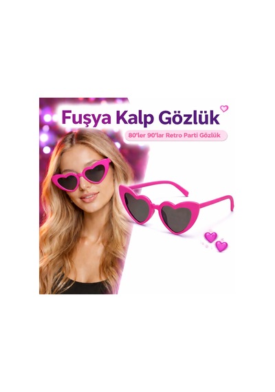 Cosmotex Fuşya Pembe Retro Kalp Gözlük 80 Ler 90 Lar Stil Parti Gözlüğü