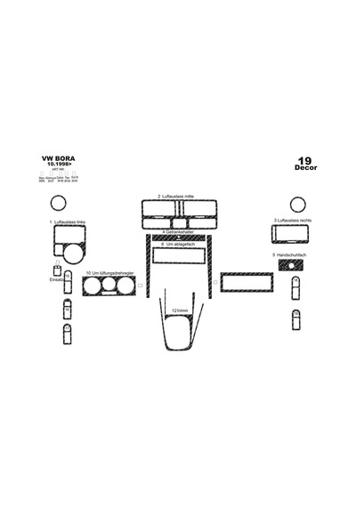 Volkswagen Bora Torpido Kaplama 1998-2008 19 Parça Karbon